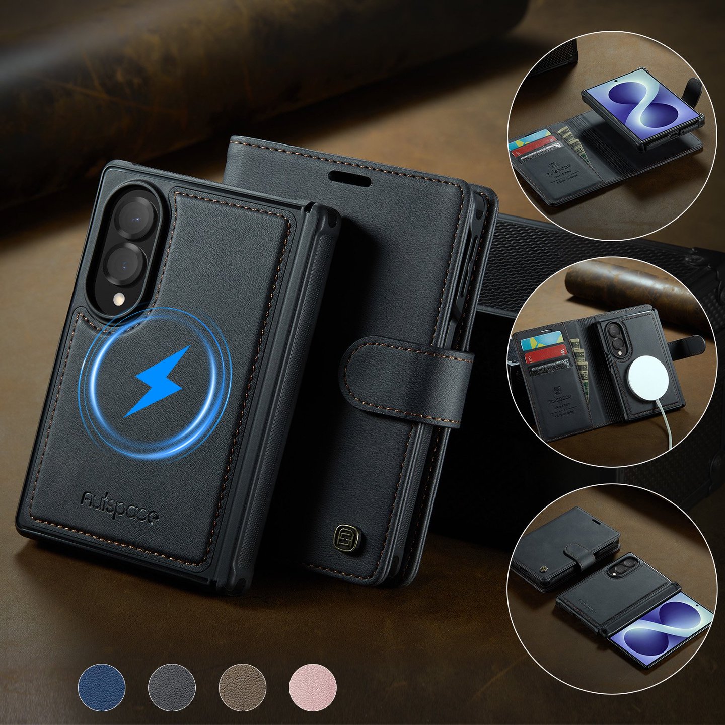 Bifold Leather Wallet - 갤럭시 Z 폴드8 2-in-1 탈착식 플립
