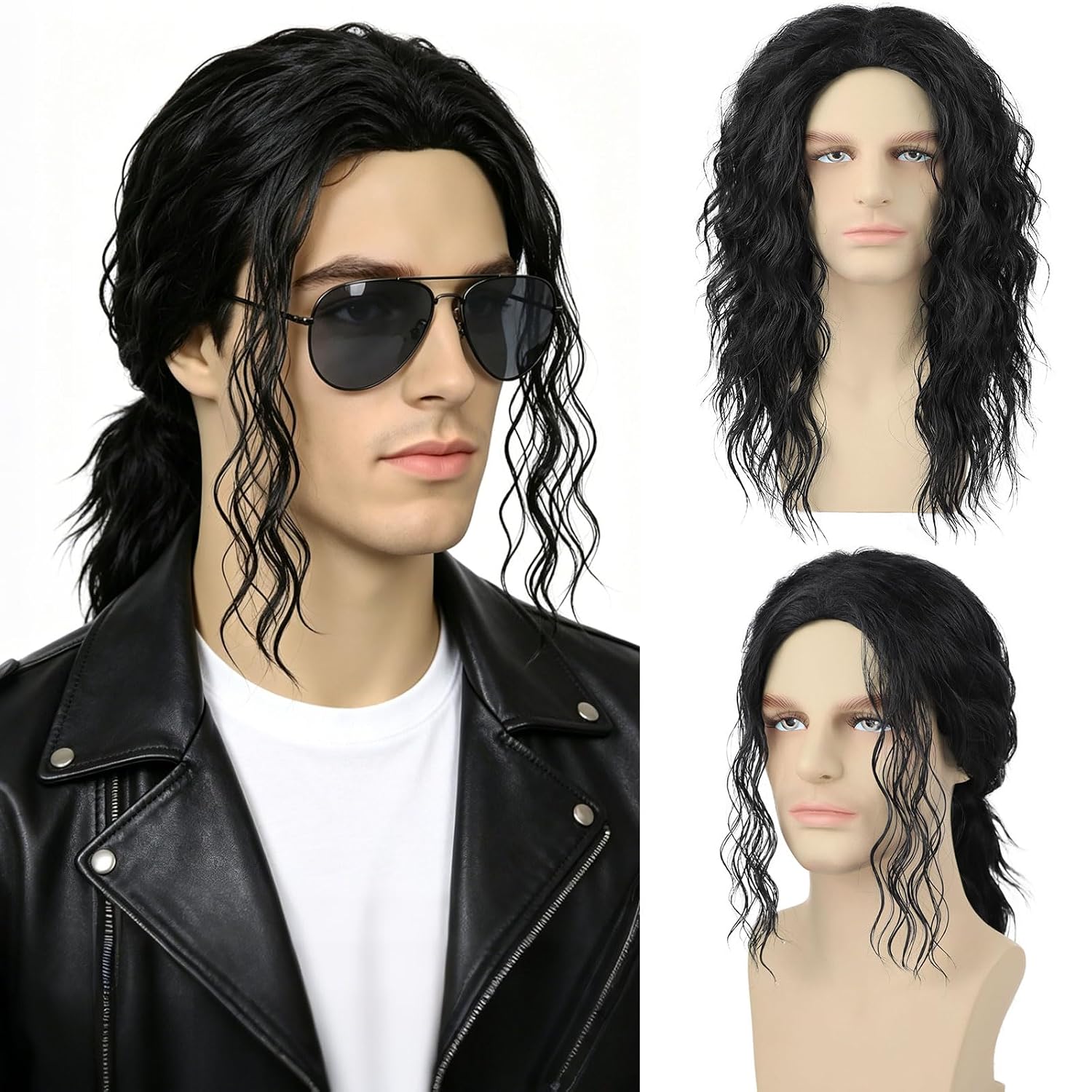 Men'S Accessories In The 80S - 남성용 검은색 곱슬 가발, 70년대 80년대