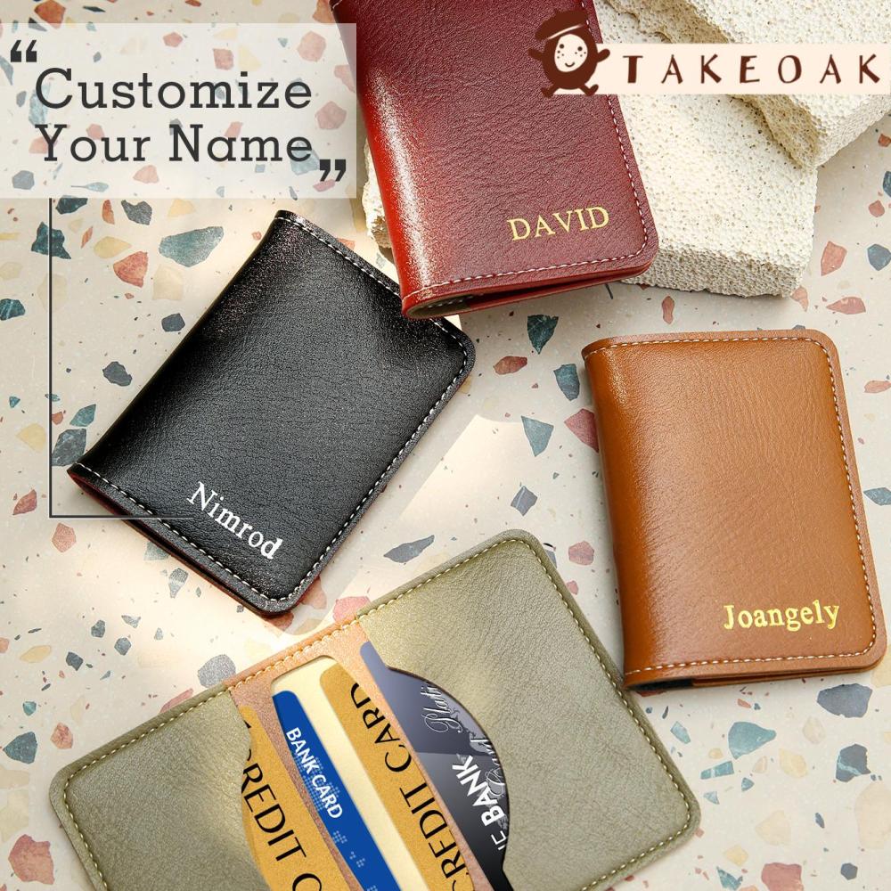 Bifold Leather Wallet - 맞춤형 이름 각인 이중 접이식 가죽