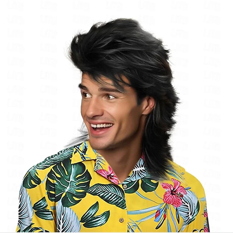 남성용 검은색 인조 머리 멀릿 가발 70년대 및 80년 - Men'S Accessories In The 80S 리뷰 및 가격