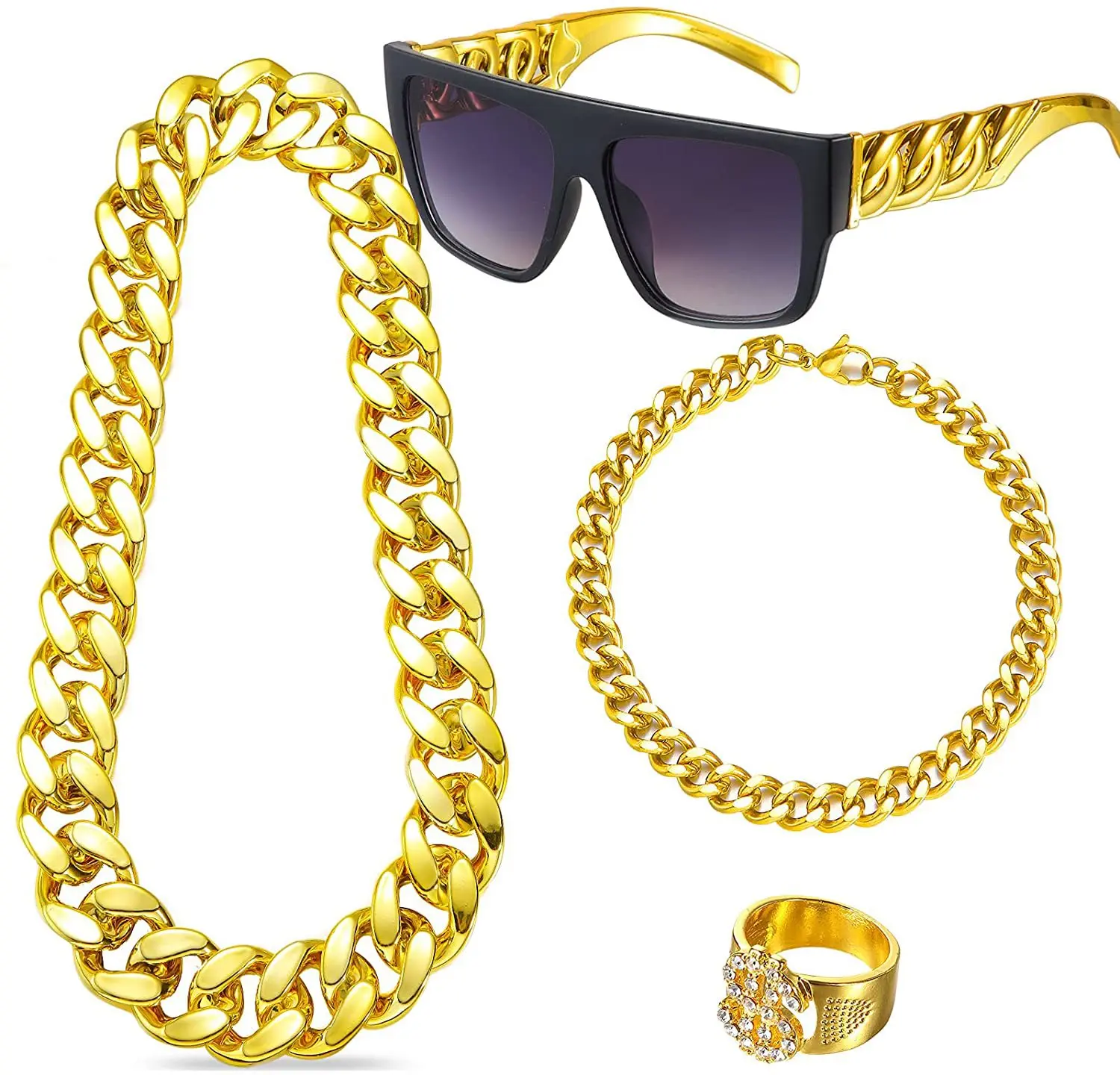 80년대 90년대 힙합 의상 세트 가짜 금목걸이 달러  - Men'S Accessories In The 80S 리뷰 및 가격
