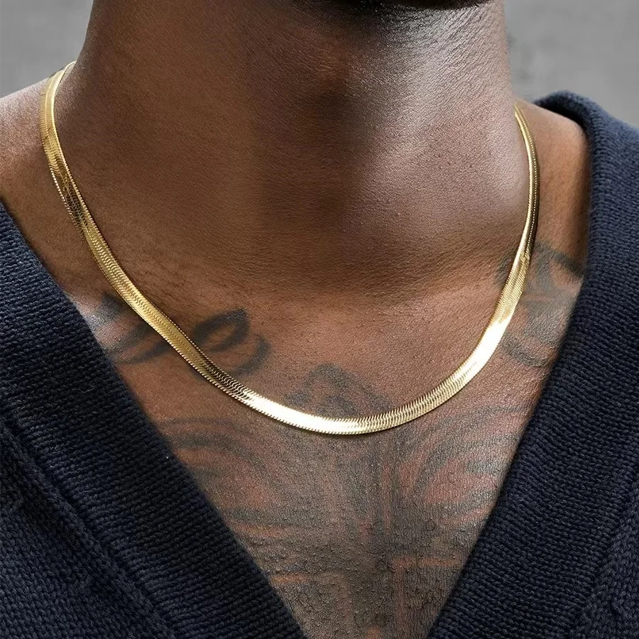 남자 925 스털링 실버 골드 4mm 플랫 스네이크 체 - Men'S Accessories Trending 리뷰 및 가격