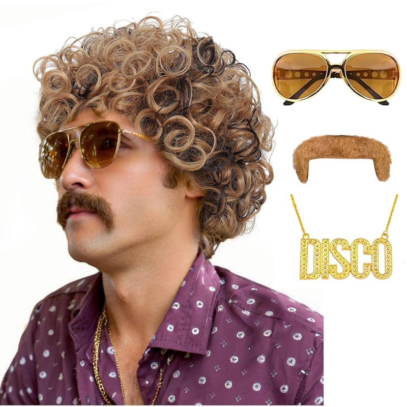 70년대 80년대 디스코 의상 가발 세트-콧수염 선글라 - Men'S Accessories In The 80S 리뷰 및 가격