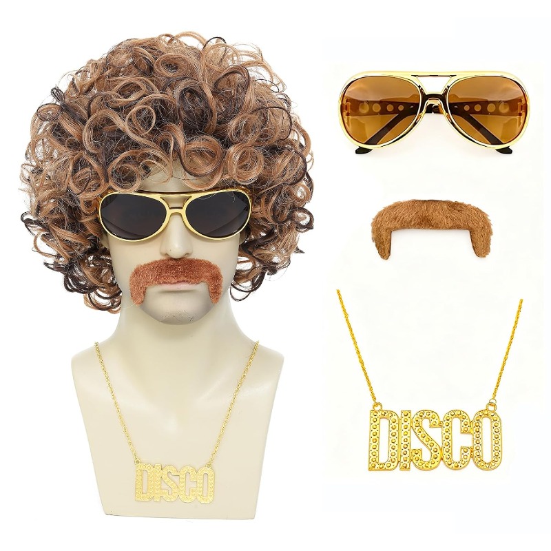 70년대 80년대 디스코 의상 가발 세트-콧수염 선글라 - Men'S Accessories In The 80S 리뷰 및 가격