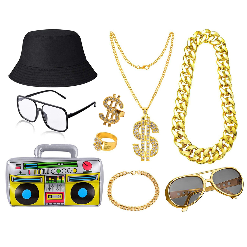 80년대 90년대 힙합 코스튬 키트 남성용 빈티지 래퍼 - Men'S Accessories In The 80S 리뷰 및 가격